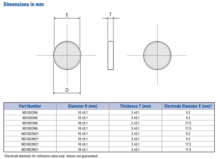 Mechanical Drawing - KEMET Disc Shape Piezoelectric Transducers